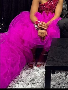 Hot Pink Sequin Tulle Ball Gown
